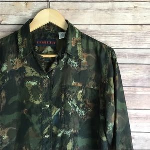 COREEN Silk Camo Button Front Shirt